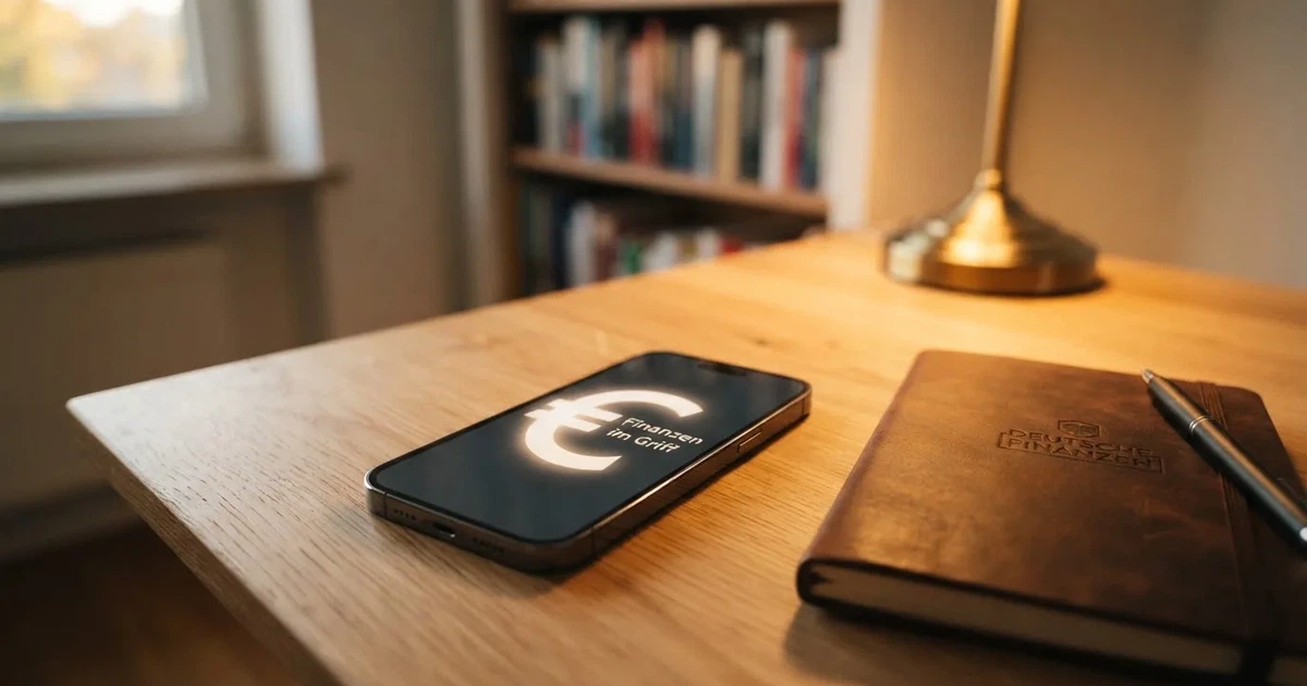 Ein Smartphone liegt neben einem Notizbuch und einem Kugelschreiber auf einem hellen Schreibtisch, das Display ist ausgeschaltet.