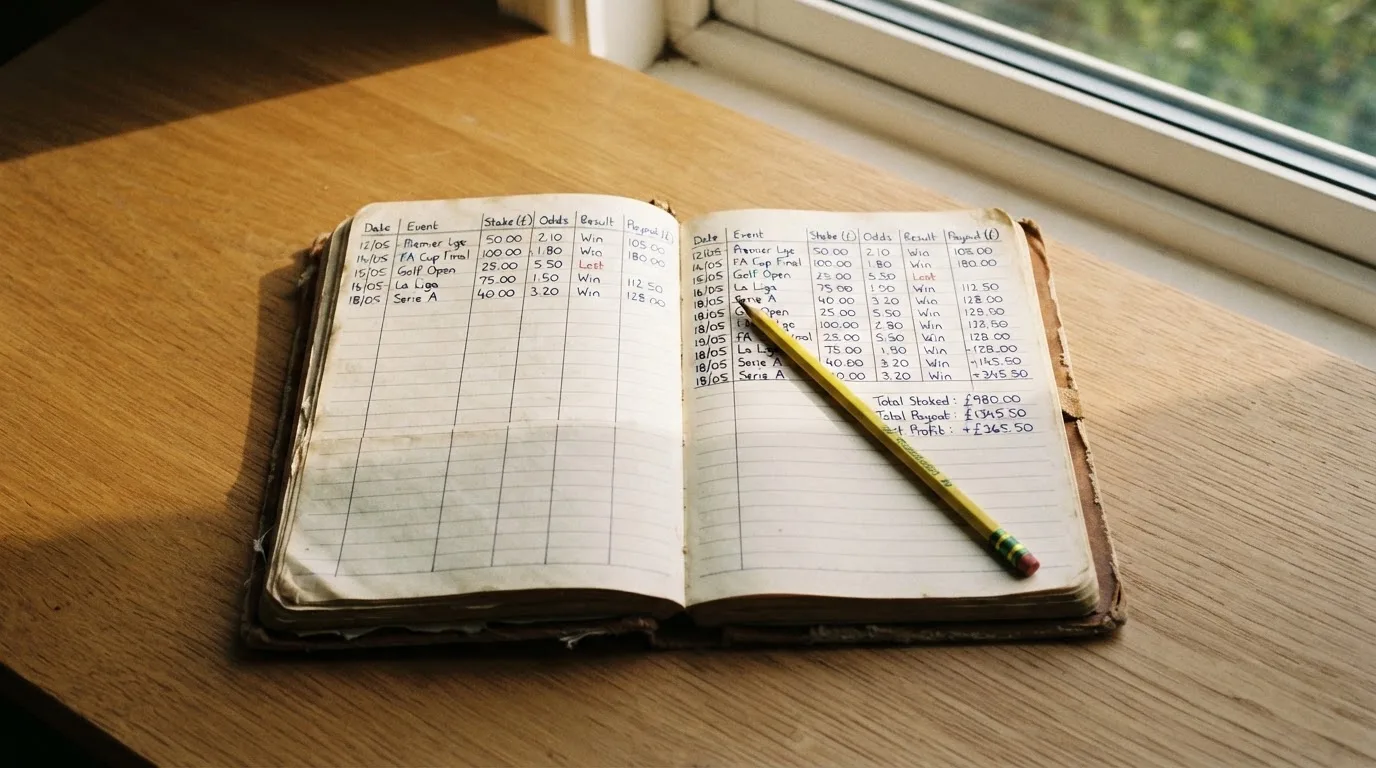 Ein Notizbuch mit handschriftlichen Notizen und ein Bleistift liegen auf einem Schreibtisch am Fenster, draußen fällt Morgenlicht herein.